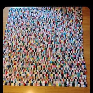 Vintage Hand-Sewn, Postage Stamp Quilt TOP – Large 8 Ft x 8 Ft
